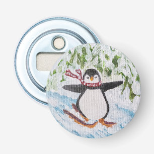 Penguin on Ski Slope Bottle Opener