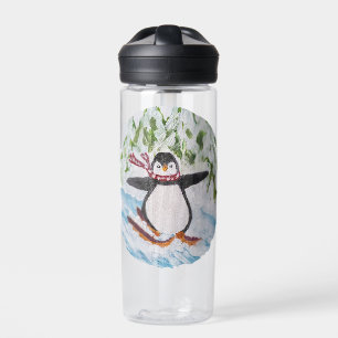 Penguin on Ski Slope Kids Water Bottle