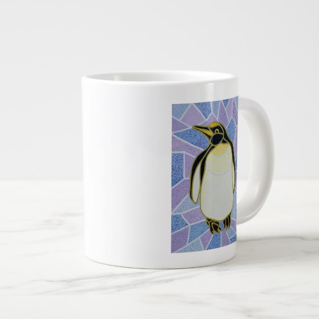 Penguin on Stained Glass Large Coffee Mug (Front Right)