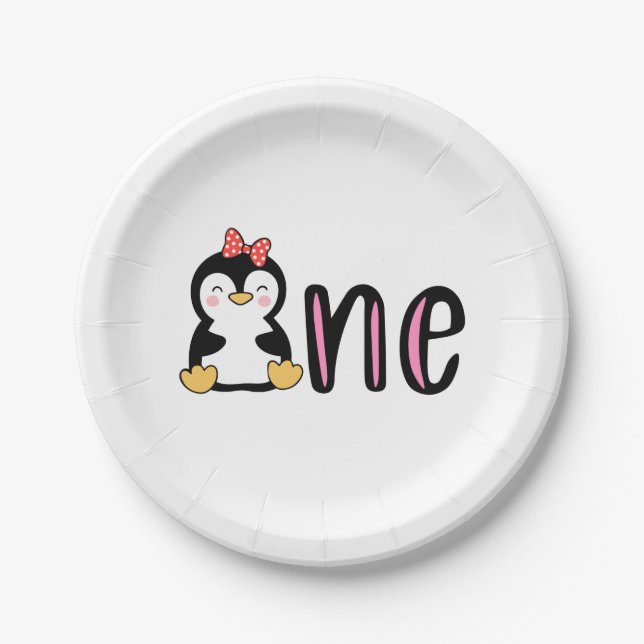 Penguin One 1st Birthday Paper Plate (Front)