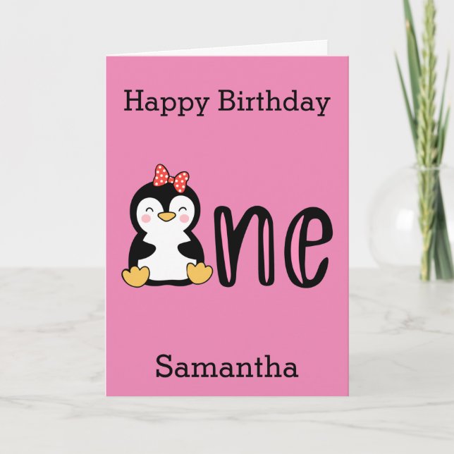 Penguin One 1st Happy Birthday Card (Front)