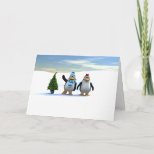 Penguin Pair with Tree Holiday Card