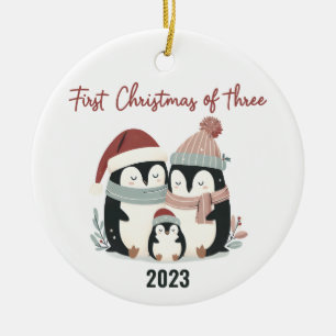 Penguin Paradise: First Christmas of Three Penguin Ceramic Ornament