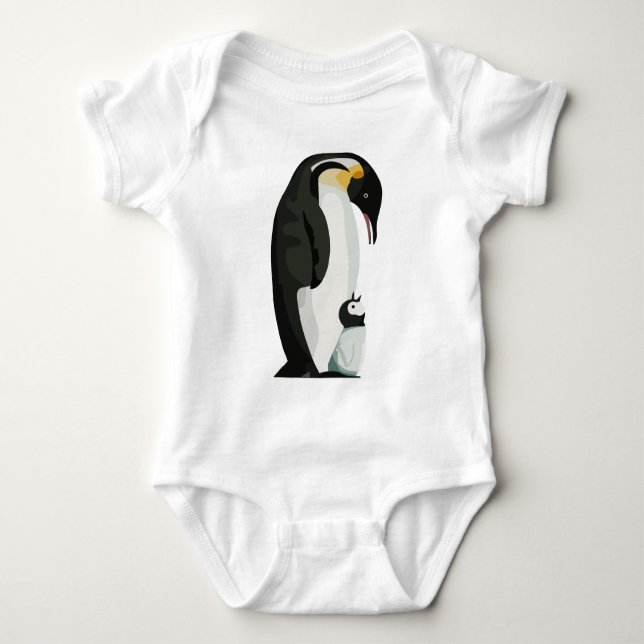 Penguin Parent and Chick Bonding Art Baby Bodysuit (Front)