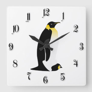 Penguin parent with his baby square wall clock