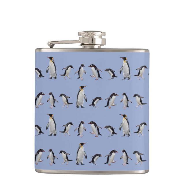 Penguin Party Hip Flask (Blue) (Front)