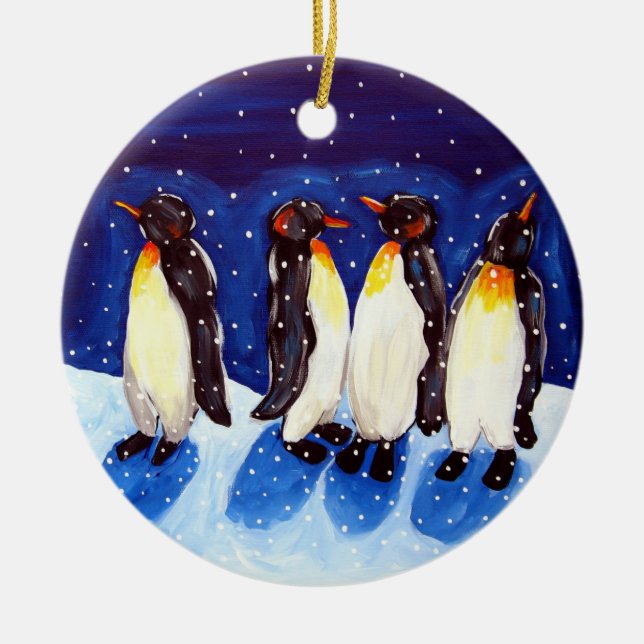 Penguin Party Round Ornament Winter Fun (Front)