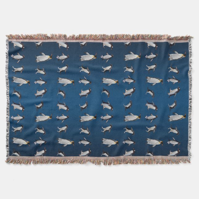 Penguin Party Throw Blanket (Dark Blue Mix) (Front)