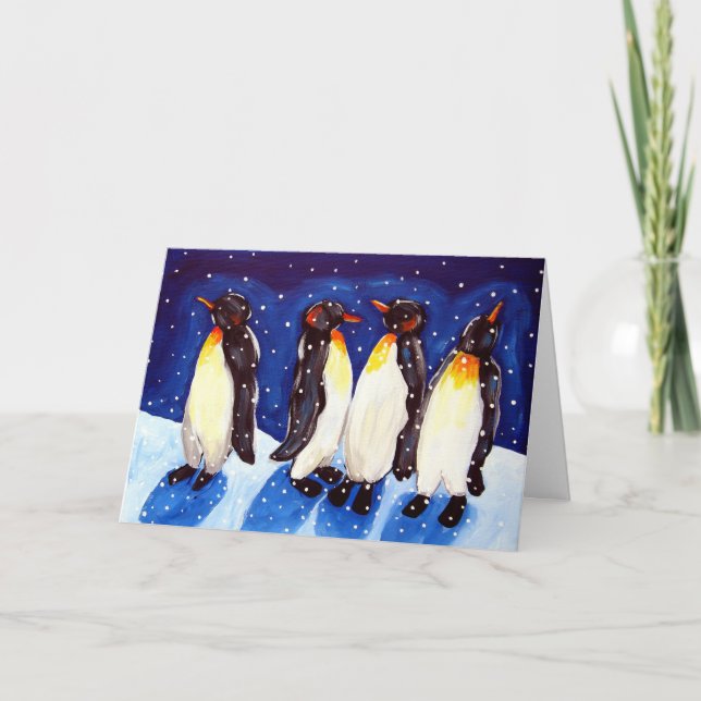 Penguin Party Winter Folk Art Card (Front)