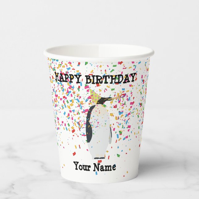 Penguin Partying - Animals at Birthday Party Paper Cups (Left)