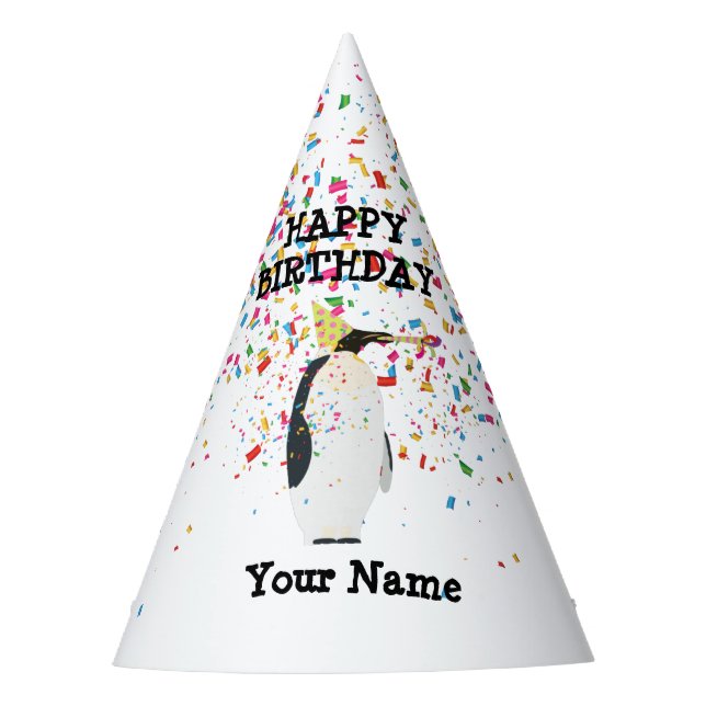 Penguin Partying - Animals at Birthday Party Party Hat (Front)