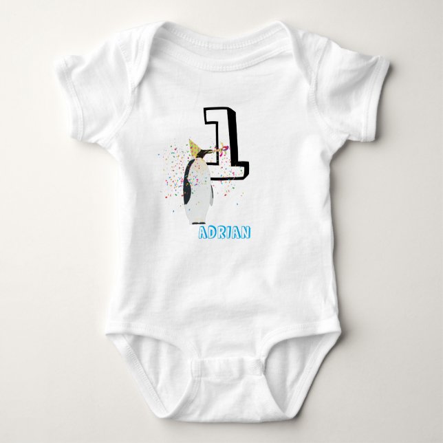 Penguin Partying - Animals Birthday Party Baby Age Baby Bodysuit (Front)