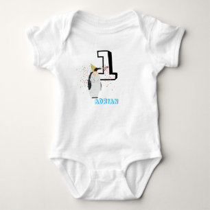 Penguin Partying - Animals Birthday Party Baby Age Bodysuit