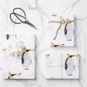 Penguin Partying - Animals Having a Party Wrapping Paper Sheet