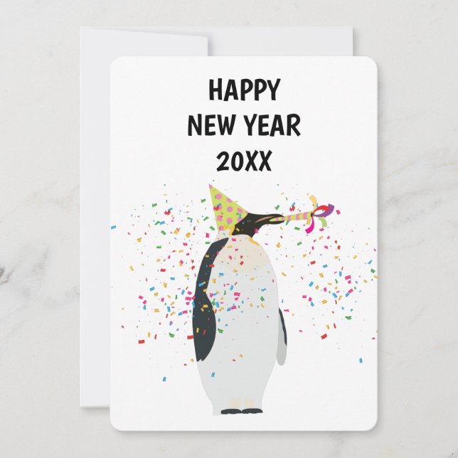 Penguin Partying - Animals  Holiday New Years Card (Front)