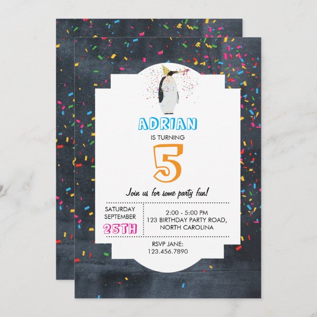 Penguin Partying - Animals Party Boy Girl Birthday Invitation (Front/Back)