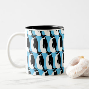 Penguin Pattern Aqua Black White Two-Tone Coffee Mug