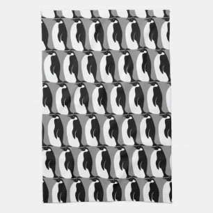 Penguin Pattern Grey Black White Tea Towel