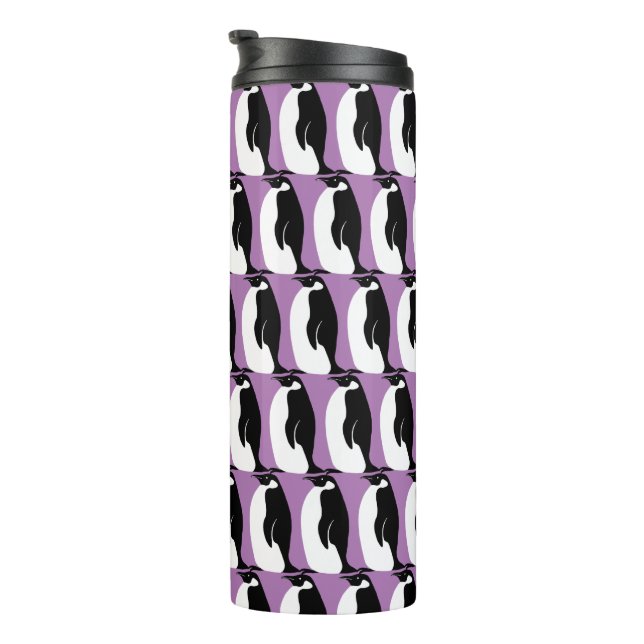 Penguin Pattern Purple Black White Thermal Tumbler (Rotated Right)