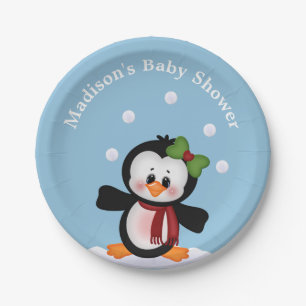 Penguin  Personalised Baby Shower Celebration Paper Plate