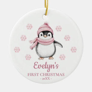Penguin Personalised Girl's First Christmas Ceramic Ornament