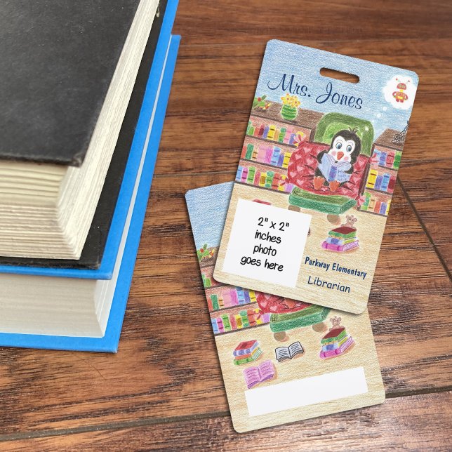 Penguin personalised school librarian ID badge (Creator Uploaded)