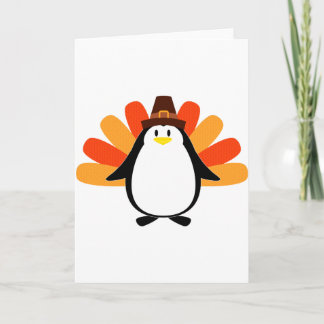 Penguin Pilgrim Turkey mash-up Holiday Card