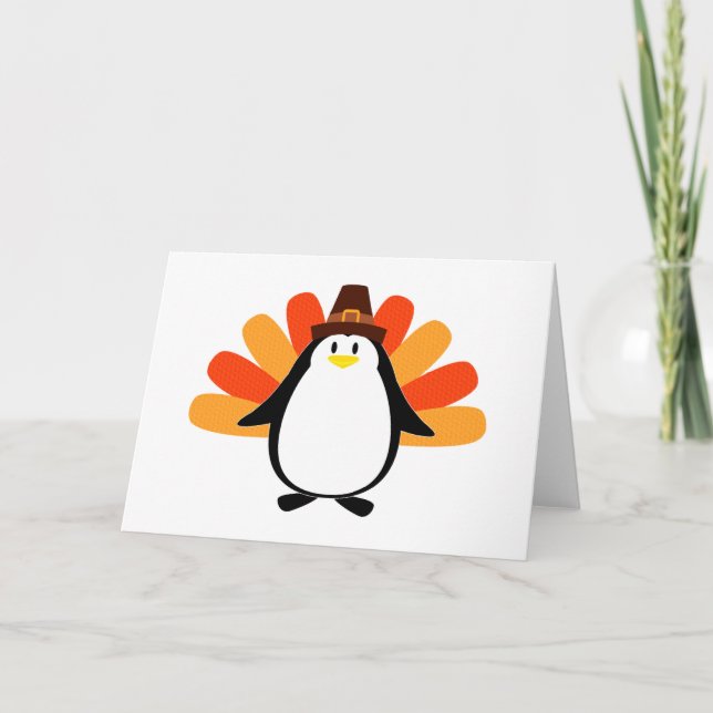 Penguin Pilgrim Turkey mash-up Holiday Card (Front)