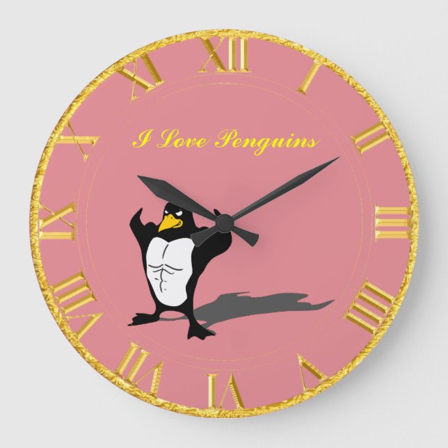 Penguin Pink And Gold Clock (Front)
