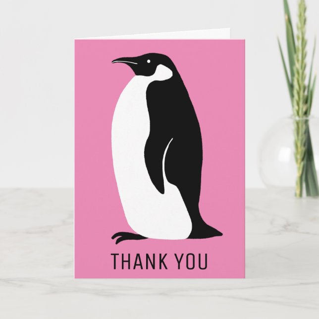 Penguin Pink Black White Thank You Card (Front)