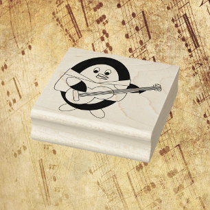 Penguin Playing Guitar Cute Rubber Stamp