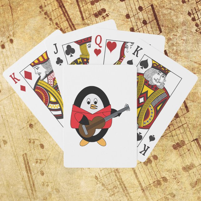 Penguin Playing Guitar Music Playing Cards (A deck of playing cards with a penguin playing the guitar.)