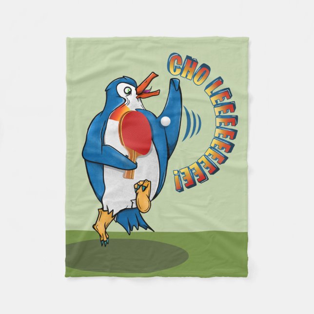 Penguin Playing Ping Pong Fleece Blanket (Front)