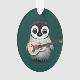 Penguin Playing South Korean Flag Guitar Teal Ornament