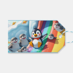 Penguin plays on a slide gift tags