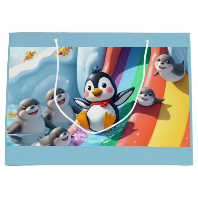 Penguin plays on a slide large gift bag (Front)