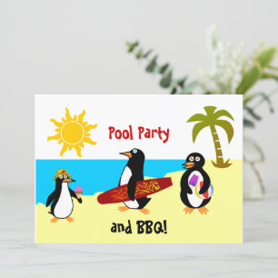 Penguin Pool Party / Beach Party Invitation