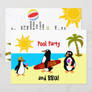 Penguin Pool Party / Beach Party Invitation