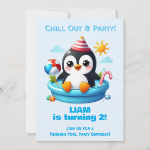 Penguin Pool Party Birthday Invitation Boys