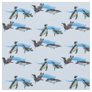 Penguin Pool Party Fabric (Light Blue)