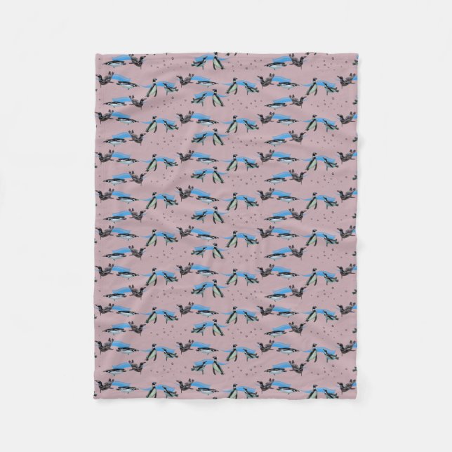Penguin Pool Party Fleece Blanket (Dusty Pink) (Front)