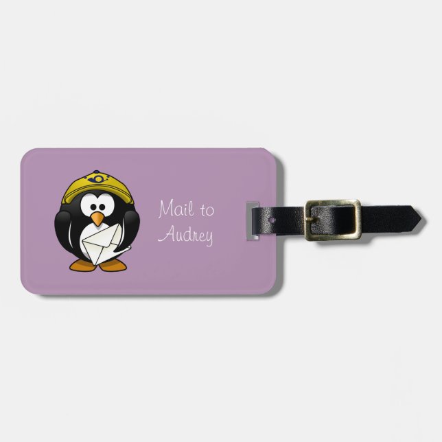 Penguin Postman Purple Luggage Tag (Front Horizontal)
