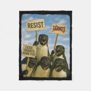 Penguin Protest Against Tarrifs March Activism Fun Fleece Blanket