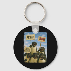 Penguin Protest Against Tarrifs March Activism Fun Key Ring