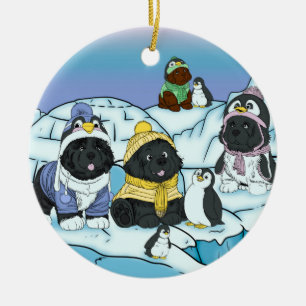 Penguin Puppy March Ceramic Ornament