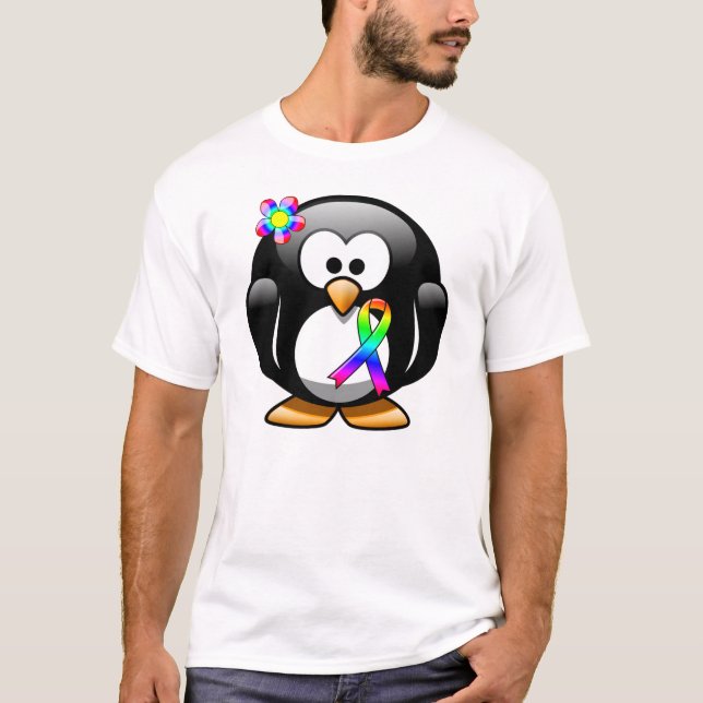 Penguin Rainbow Awareness Ribbon T-Shirt (Front)