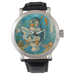 Penguin Reading Newspaper Underwater Watch
