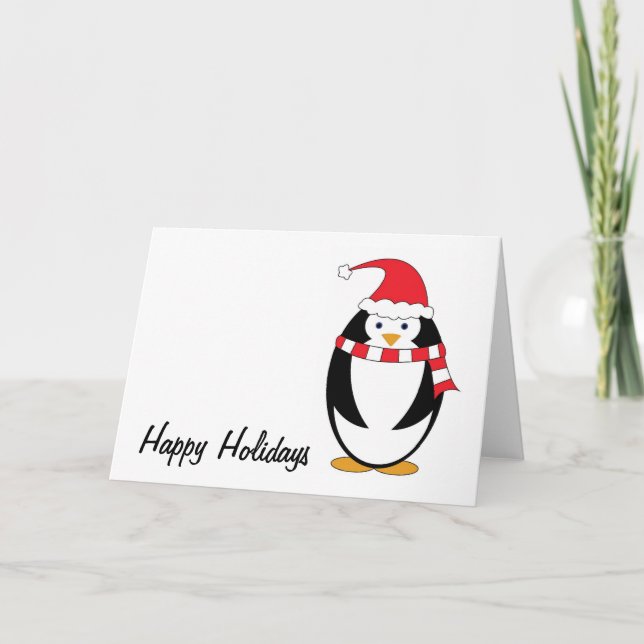 Penguin Red Clothes Holiday Card (Front)
