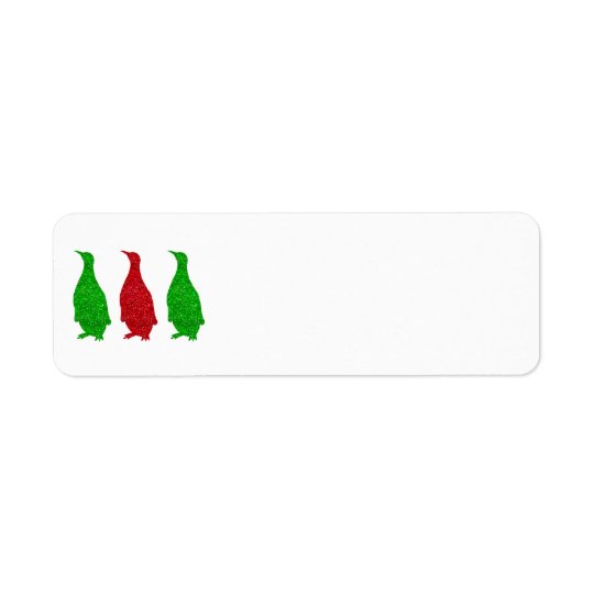 Penguin Red Faux Glitter Green Penguins Return Address Label