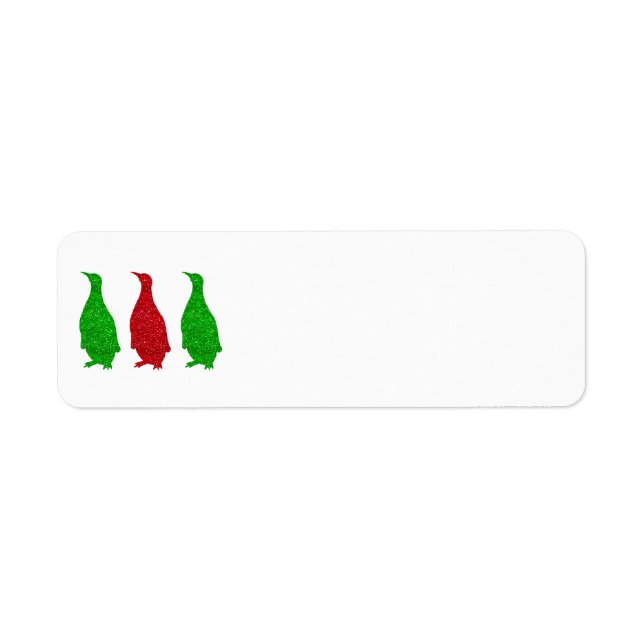 Penguin Red Faux Glitter Green Penguins Return Address Label (Front)